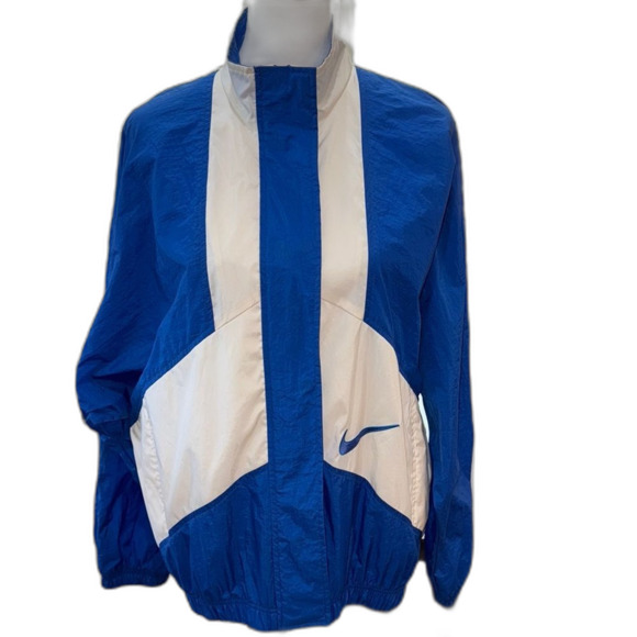 VTG 90s Y2K Nike Blue White Swoosh Logo Full Zip Windbreaker Jacket L Philippine - Picture 2 of 14